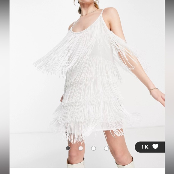 ASOS Dresses & Skirts - ASOS white short fringe dress with embellishment
